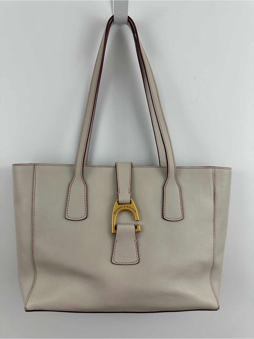 Dooney & Bourke Florentine Vacchetta Leather Tote Putty Small Gold Logo Bag